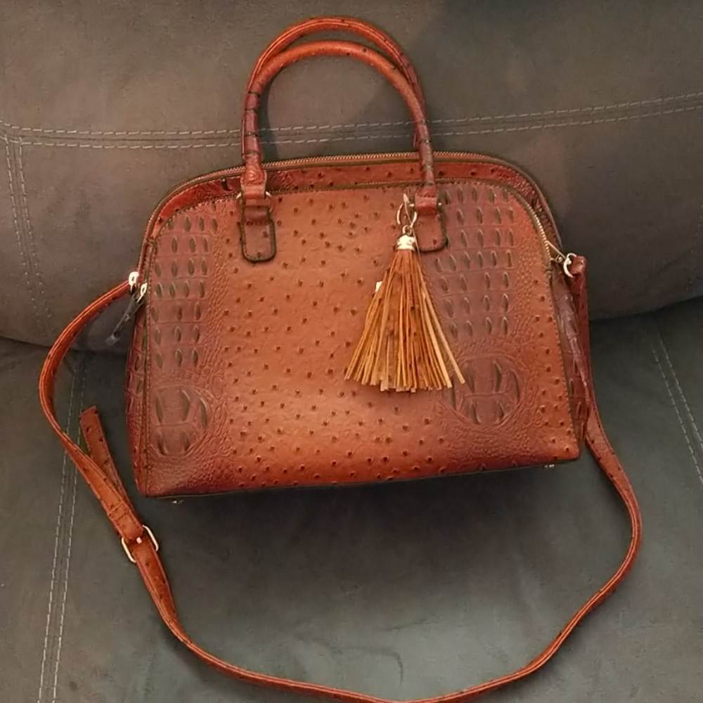 Brown Crocodile Texture Satchel Purse